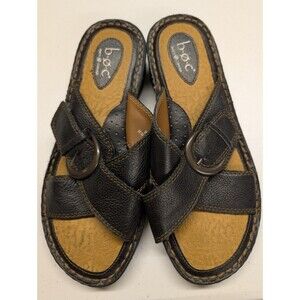 BOC Sandals Women's Size 9 Brown Leather  Summer Cross Band Wedge Heel Buckle